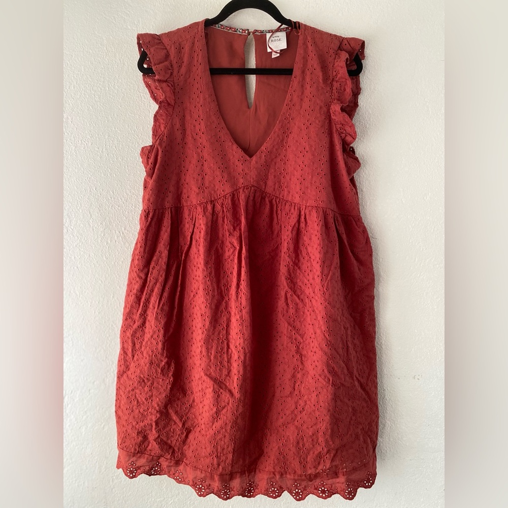 Knox Rose Women’s Ruffled Short Sleeve Eyelet A-Line Dress Med NWOT